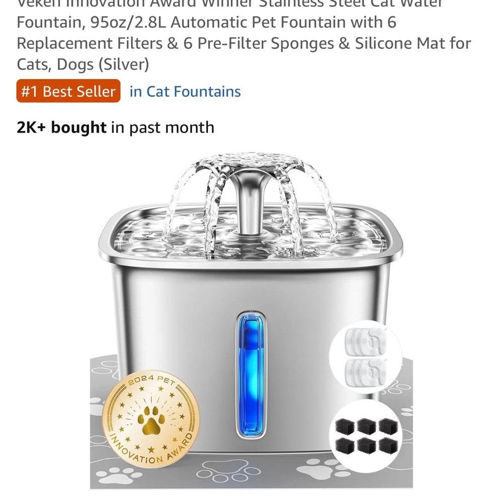 Stainless Steel Pet Water Fountain with Filters